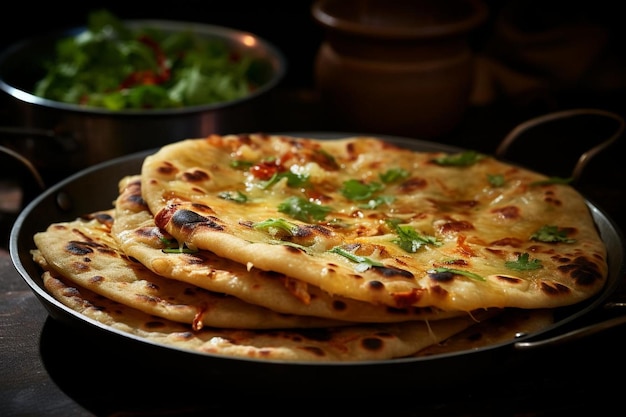 Gobi Aloo Paratha saboroso A popular comida de rua Aloo Paritha ou Alu Paratha imagem