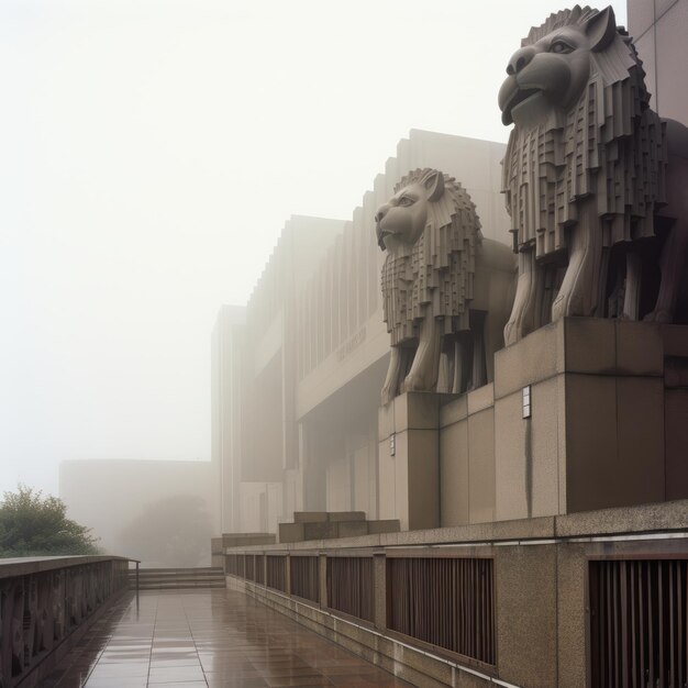 Foto el gobierno envuelto en la niebla enclava a eminentes gárgolas de cerámica etruscas que guardan los techos