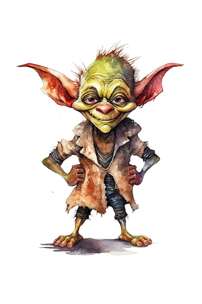 Goblin ninfa acuarela clipart lindo aislado sobre fondo blanco con IA generativa