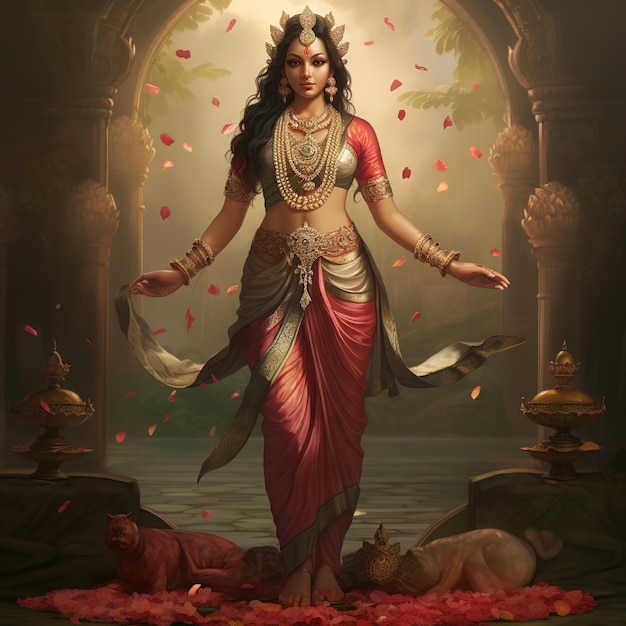 Goddess Lakshmi Gratulationskarten-Design für das Lichtfest Diwal Generative Ai