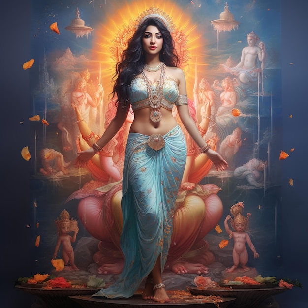 Goddess Lakshmi Gratulationskarten-Design für das Lichtfest Diwal Generative Ai