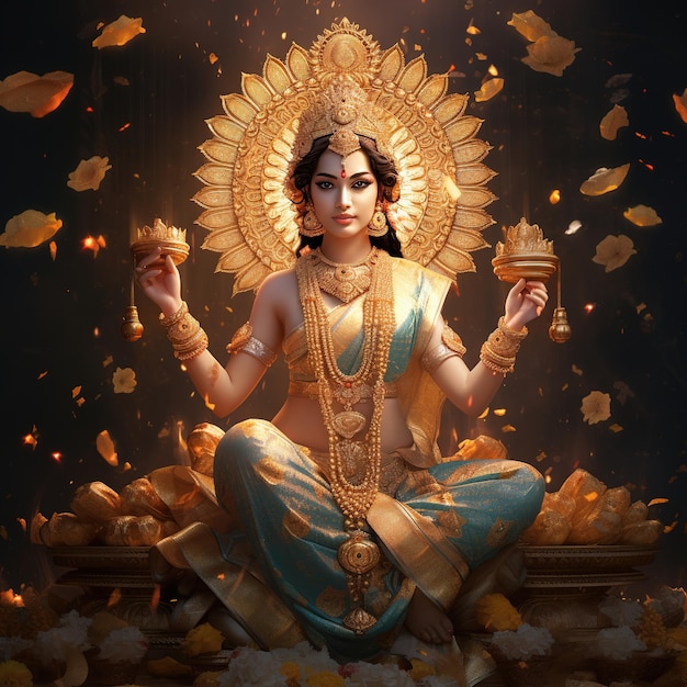 Goddess Lakshmi Gratulationskarten-Design für das Lichtfest Diwal Generative Ai