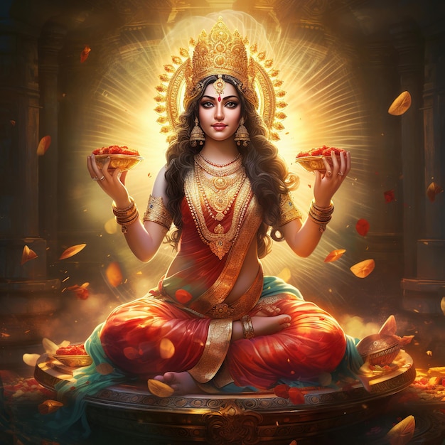 Goddess Lakshmi Gratulationskarten-Design für das Lichtfest Diwal Generative Ai