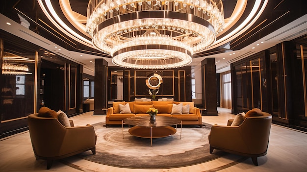 Gönnen Sie sich Opulenz in einer luxuriösen und geräumigen generativen KI in der Hotellobby