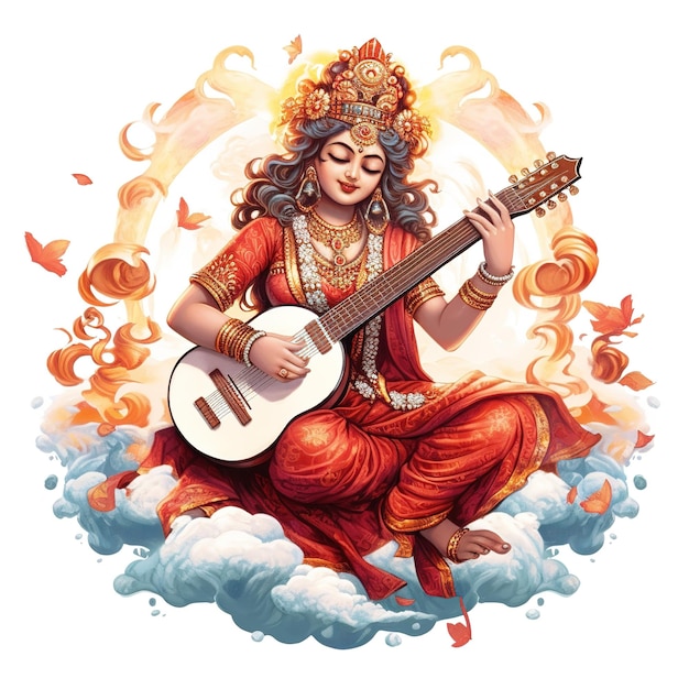 Göttin der Weisheit Saraswati für Vasant Panchami Generative KI