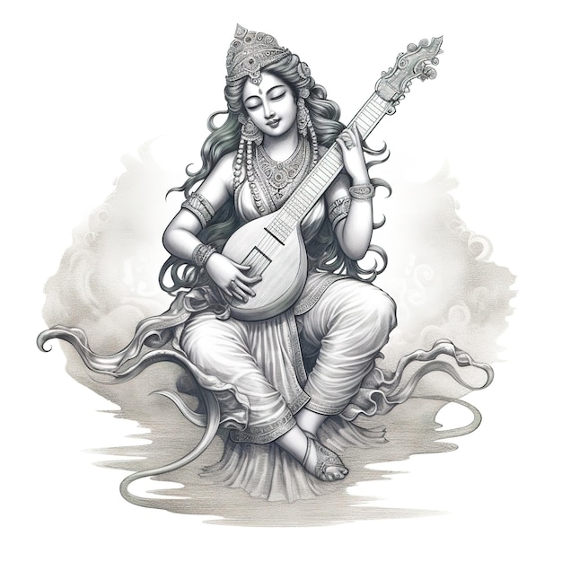 Göttin der Weisheit Saraswati für Vasant Panchami Generative KI