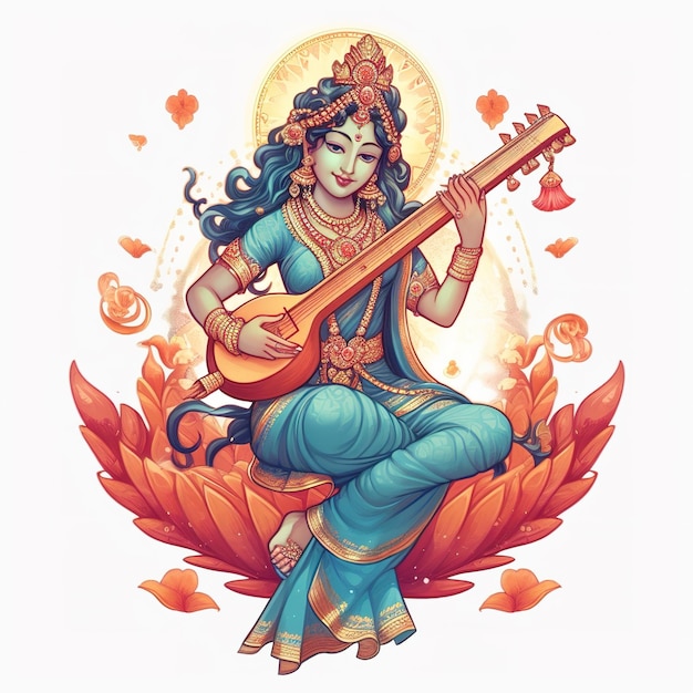 Göttin der Weisheit Saraswati für Vasant Panchami Generative KI