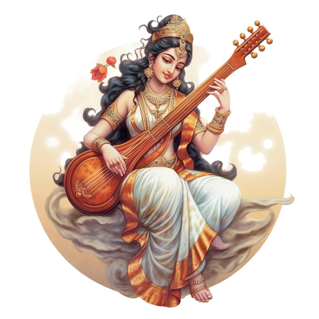 Göttin der Weisheit Saraswati für Vasant Panchami Generative KI