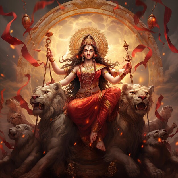 Göttin Durga in Happy Durga Puja Subh Navratri mit Hintergrund Generative Ai