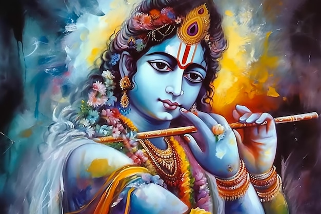Göttliche Liebesgeschichte der hinduistischen Götter Radha und Krishna anhand einer zeitgenössischen Kunst