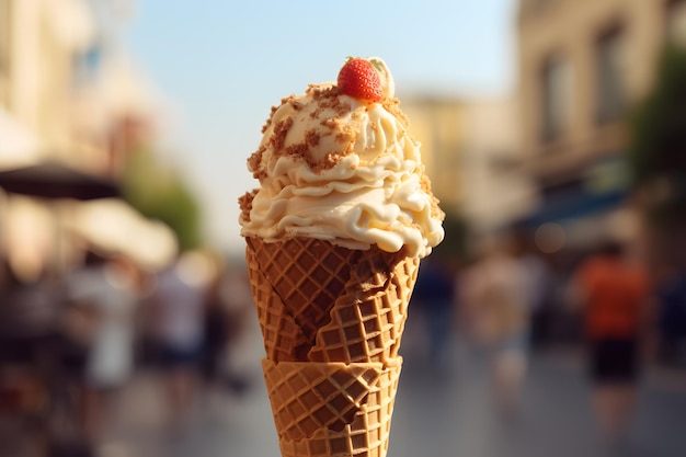 Un gofre y un helado en un cono