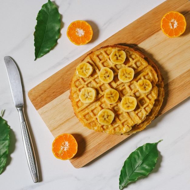 Gofres caseros con plátano Waffle Mármol