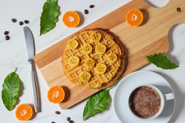 Gofres caseros con plátano Waffle Mármol