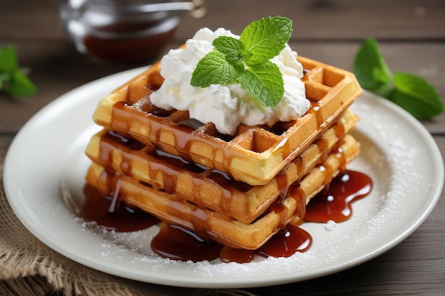 Gofres vieneses con crema de requesón y miel para desayunar