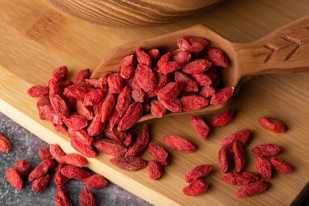 Goji berries macro bagas de goji secas vermelhas fecham