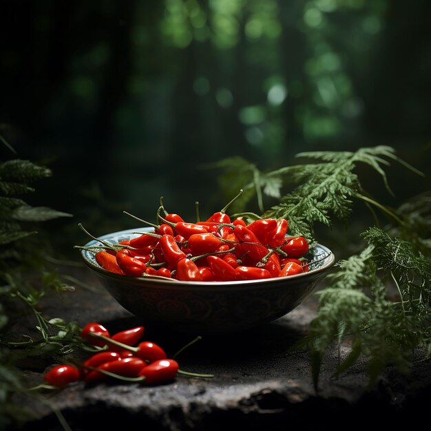 Goji Berry Bowl em regra dos terços com zoom