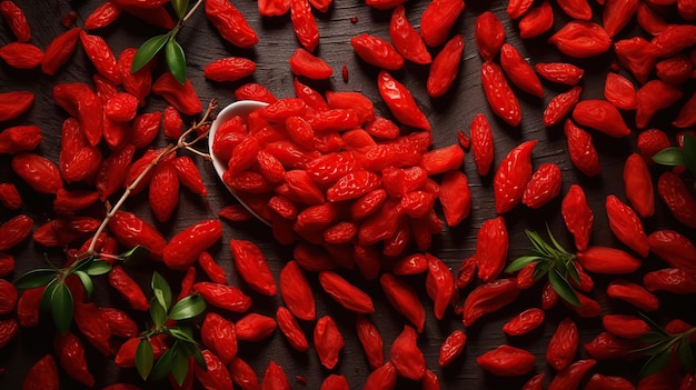 Goji berry maduro fresco com fundo de gotas de água Cenário de bagas Generative AI