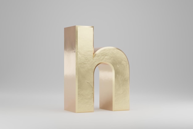 Gold 3d Buchstabe H Kleinbuchstaben. Goldener Buchstabe lokalisiert auf weißem Hintergrund. Goldenes Alphabet mit Unvollkommenheiten. 3D gerenderte Schriftzeichen.