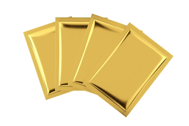 Gold Aluminium Blank Bag Packages Mockup auf weißem Hintergrund. 3D-Rendering