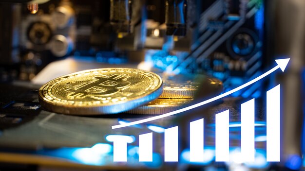 Gold-Bitcoin mit steigendem Pfeil der Graphen.