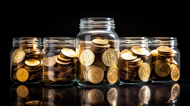 Gold-Bitcoins im Glas