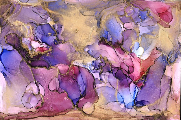 Gold, blau, rosa und lila Tinte Marmor abstrakte Malerei Hintergrund