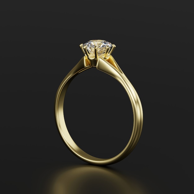 Gold-Diamant-Ring auf schwarzem Hintergrund 3D-Rendering isoliert