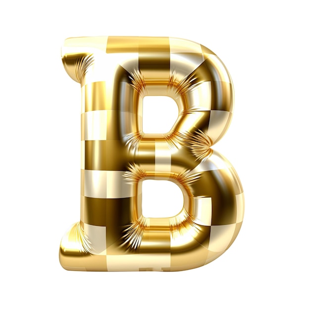 Gold Gingham Metallic B Alphabet Ballon Realistisch 3D auf weißem Hintergrund Generative KI