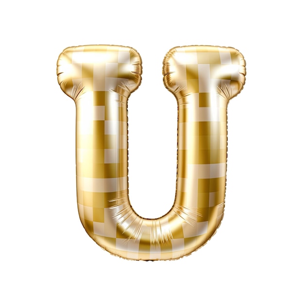 Gold Gingham Metallic U Alphabet Ballon Realistisch 3D auf weißem Hintergrund Generative KI