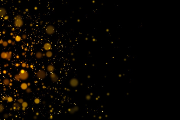 Gold glitzernde helle Bokeh abstrakte Teilchen im dunklen Hintergrund.