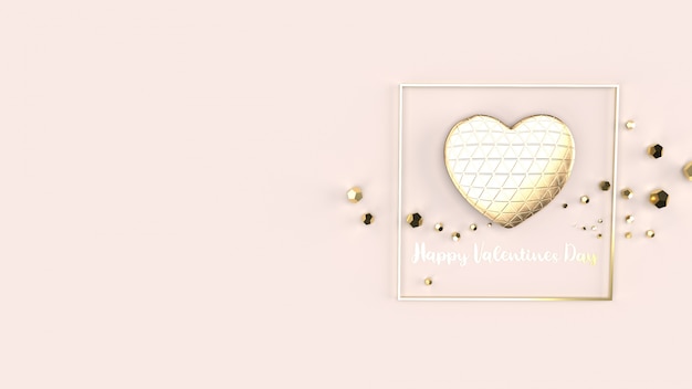 Gold Herz und Gold Fram 3D-Rendering für Valentinstag Inhalt.