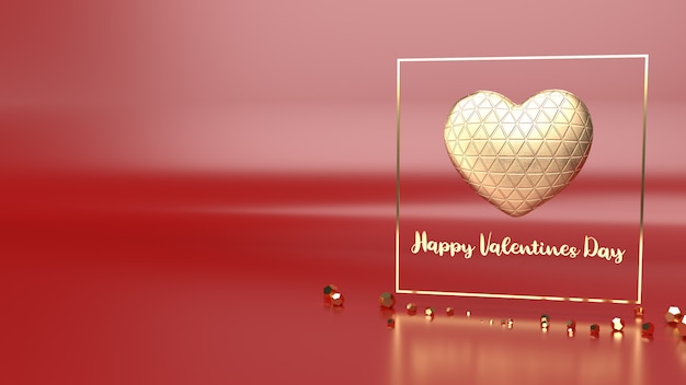 Gold Herz und Gold Fram 3D-Rendering für Valentinstag Inhalt.