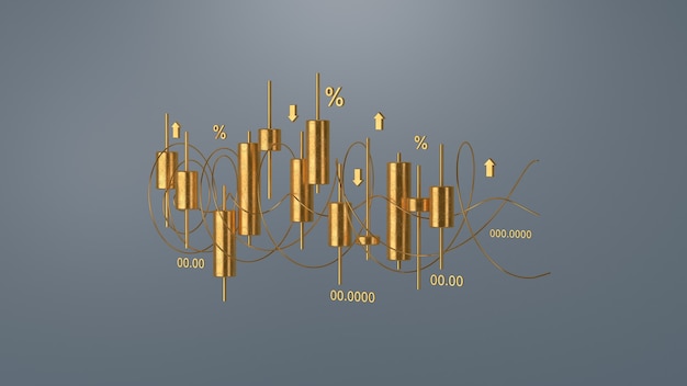 Gold lCandlestick Chart der Börse, 3D-Rendering