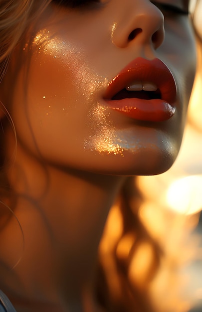 Gold make-up glitter Lippen
