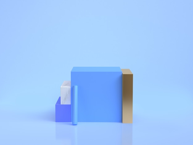 Gold marmor minimale blaue szene geometrische form gruppe gesetzt 3d-rendering