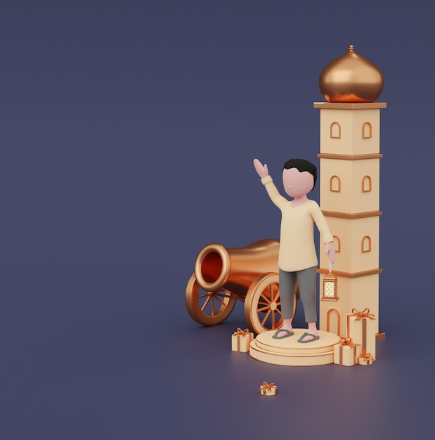 Gold Navy Modern 3D Render Islamisches Objekt Ramadan und Eid Mubarak