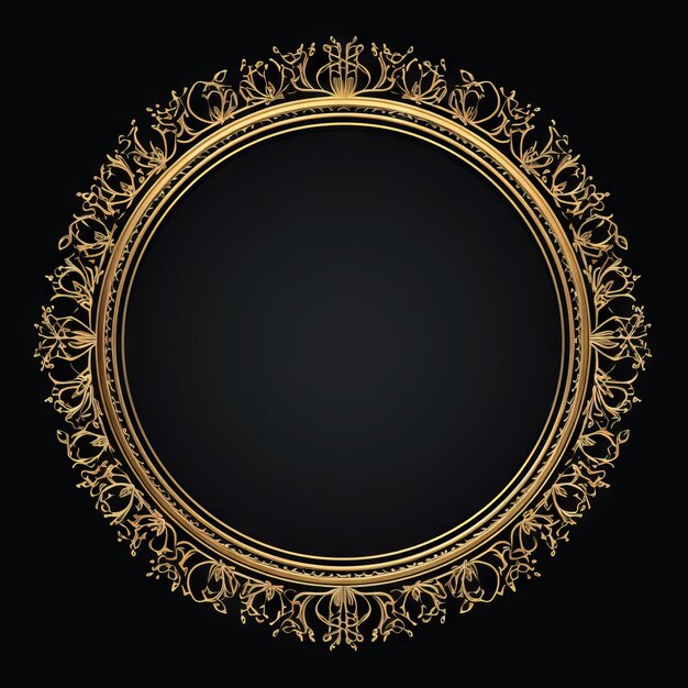 Foto gold ornate round frame on black background in the style of kinuko y