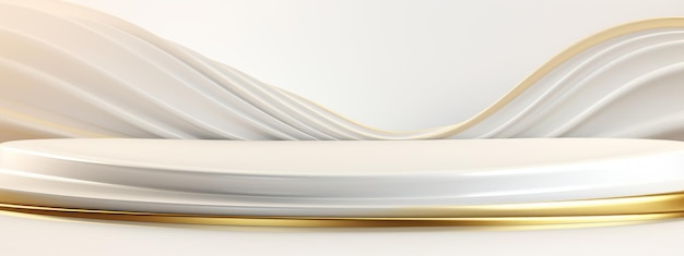 Gold-Podium-Hintergrund-Auszeichnung elegantes Licht Premium-Produkt kosmetisches braunes 3D-Verkauf Podium-Design Gold-Hintergrund-Schablone Vitrine-Linie Schönheit Gold abstrakte weiße Textur Mockup Banner Glitterwelle
