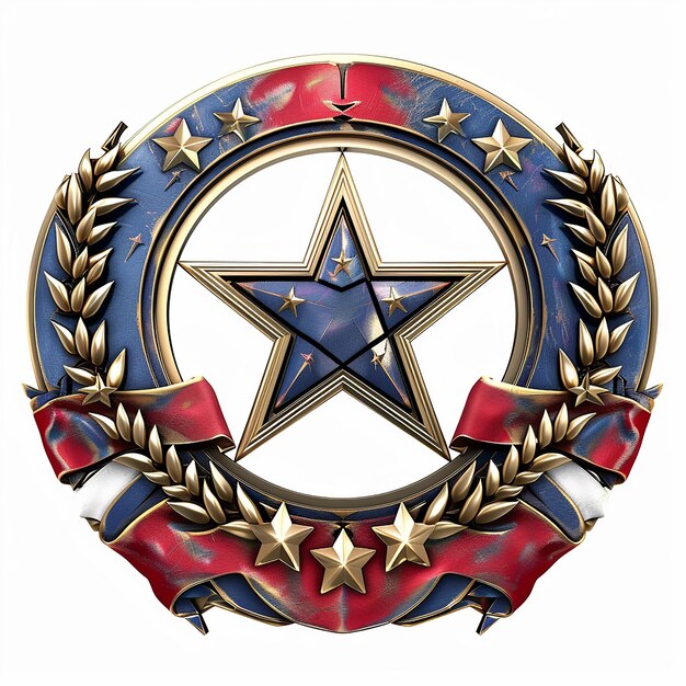 Foto a gold star with a red and blue star on it