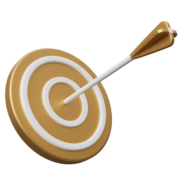 Gold Target Arrow Sportgeräte 3D-Render-Illustration isoliert auf weißem Hintergrund