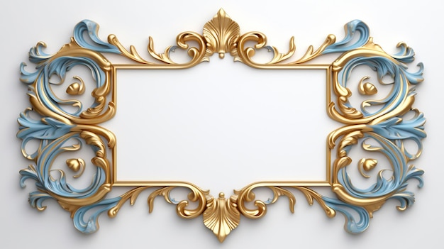 Gold und blau geschnitzter Rahmen auf weißem Hintergrund