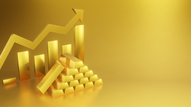 Gold- und Goldgraph Geschäft und Investition mit Designpfeil nach oben