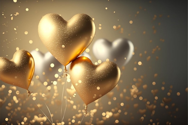 Gold- und Silberballons in der Luft mit dem Wort Liebe darauf