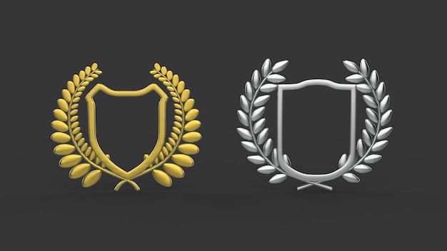 Gold- und Silberheraldische Wappen mit Lorbeerkränzen