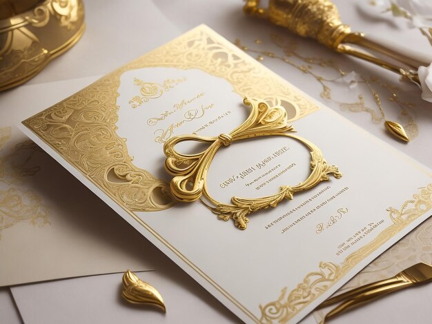 Foto gold-weiße vintage-grüßkarte luxus-ornament-schablone ideal für einladung flyer menü broschüre postkarten hintergrund tapeten dekoration verpackung oder jede gewünschte idee