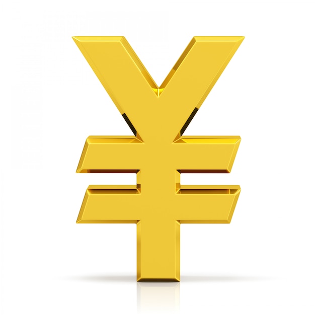 Gold Yen Symbol. Japanisches Yenzeichen lokalisiert auf Weiß