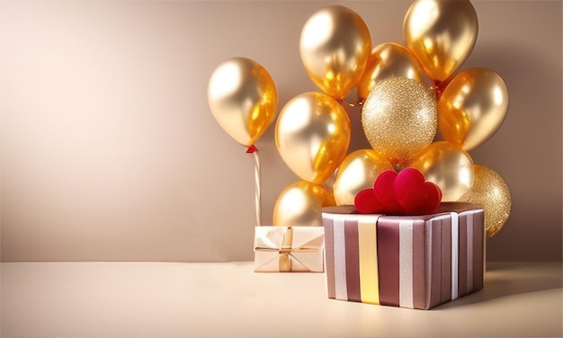 Goldballons und Geschenk