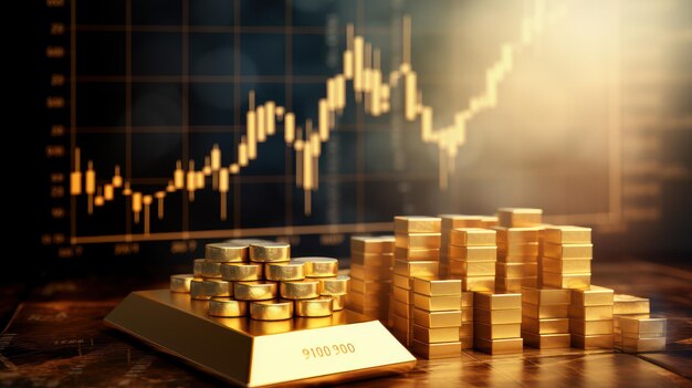 Goldbar mit Aktien Diagramm, das finanzielle Investitionen darstellt Gold Aktienmarkt Reichtum Generativ Ai