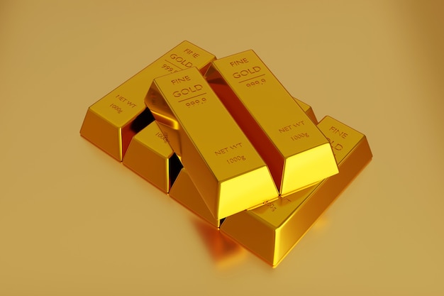 Goldbarren oder Stapel von Goldbarren. 3D-Rendering.