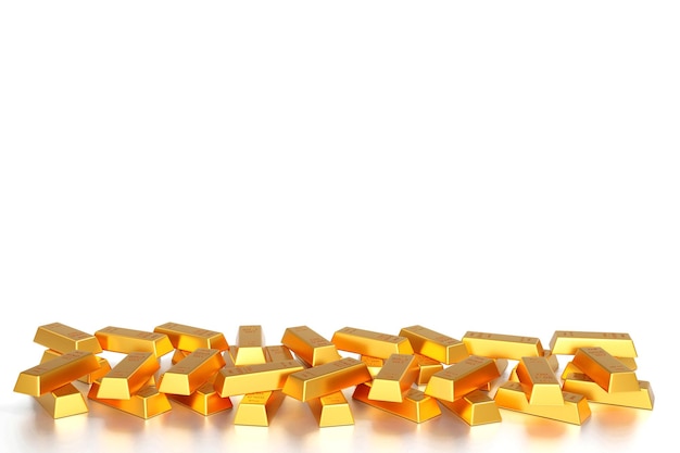 Goldbarren oder Stapel von Goldbarren, Geschäftsbanken und Finanzkonzept. 3D-Rendering.